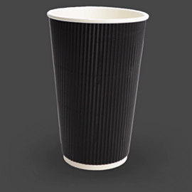 500 x 16oz Black Triple Wall Ripple Paper Cups for Hot Drinks 500 x 16oz Black Triple Wall Ripple Paper Cups for Hot Drinks