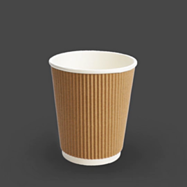 500 x 8oz Kraft Brown Triple Wall Ripple Paper Cups for Hot Drinks