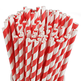 250 x 8" Paper Straws Red and White- 6mm Bore