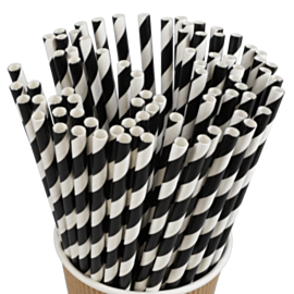250 x 8" Paper Straws Black and White- 6mm Bore