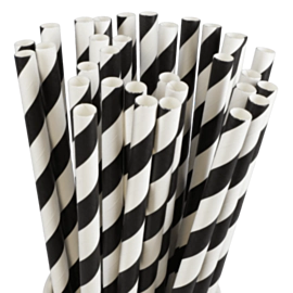 200 x Black & White Striped Paper Smoothie Straws 9mm Bore