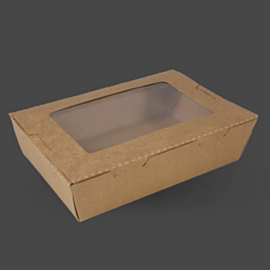 200 x Large Kraft Salad Box With Window 1200ml 200 x Large Kraft Salad Box With Window 1200ml
