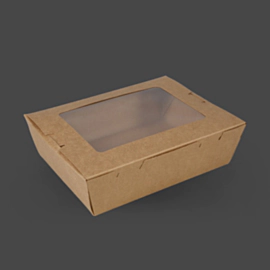 200 x Medium Kraft Salad Box With Window 900ml 200 x Medium Kraft Salad Box With Window 900ml