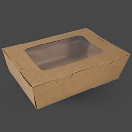 200 x Extra Large Kraft Salad Box With Window 1600ml 200 x Extra Large Kraft Salad Box With Window 1600ml