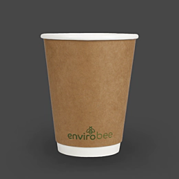 500 x 12oz Compostable Kraft Brown Double Wall Smooth Paper Cups for Hot Drinks