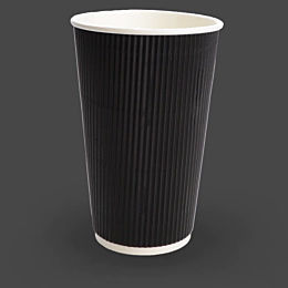 500 x 16oz Black Triple Wall Ripple Paper Cups for Hot Drinks