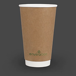 500 x 16oz Compostable Kraft Brown Double Wall Smooth Paper Cups for Hot Drinks