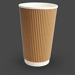 500 x 16oz Kraft Brown Triple Wall Ripple Paper Cups for Hot Drinks
