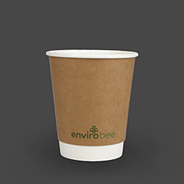 500 x 8oz Compostable Kraft Brown Double Wall Smooth Paper Cups for Hot Drinks