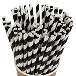 250 x 8" Paper Straws Black and White- 6mm Bore