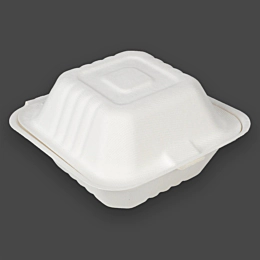 200 x Bagasse Clamshell Hinged Food Boxes 6 inch