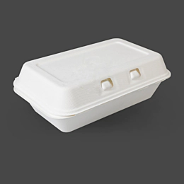 250 x Medium Bagasse Hinged Food Boxes 8.5x5.5"