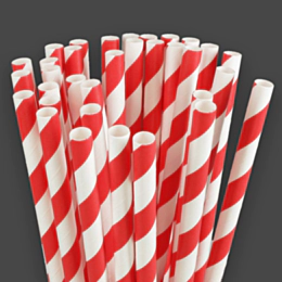200 x Red & White Striped Paper Straws 230mm 9mm Bore