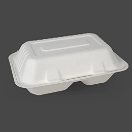 250 x 2 Compartment Bagasse Hinged Lunch Boxes 9x6" 