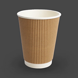 500 x 12oz Kraft Brown Triple Wall Ripple Paper Cups for Hot Drinks